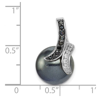 Sterlingsilber Rhodiniert Blk/wht Zirkonia Blk Imitat Muschel Perle Anhänger