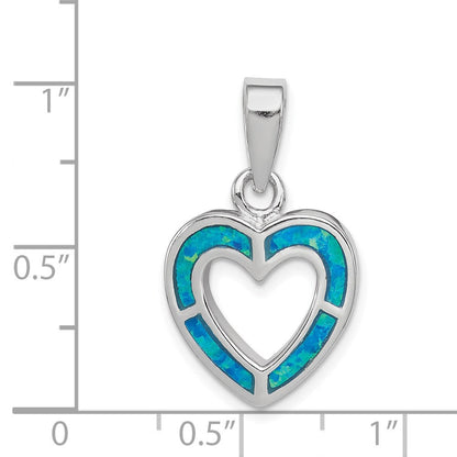 Sterlingsilber Rhodiniert Blau Einlage Erzeugt Opal Herz Anhänger