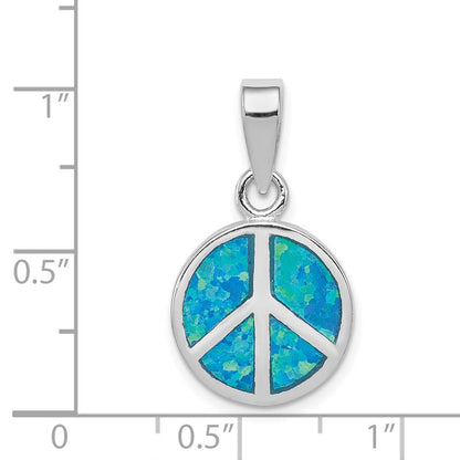 Sterlingsilber Rhodiniert Blau Einlage Erzeugt Opal Frieden Zeichen Anhänger