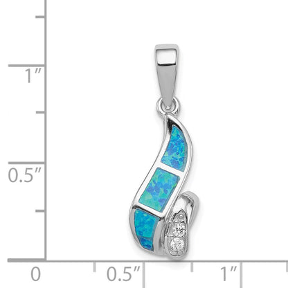 Sterlingsilber Rhodiniert Zirkonia Blau Einlage Erzeugt Opal Gedreht Anhänger