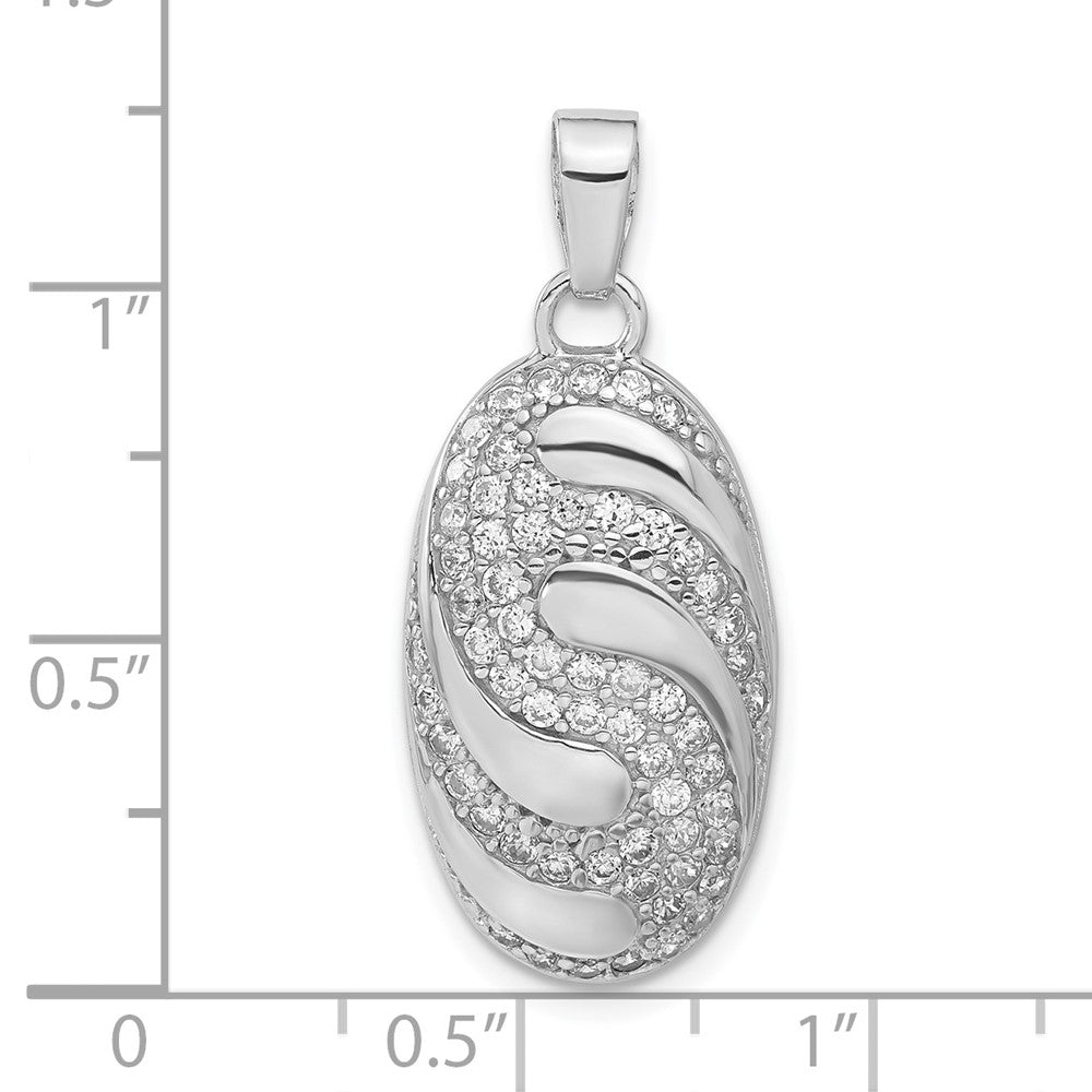Sterlingsilber Rhodiniert Zirkonia Oval Wirbel Design Anhänger