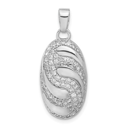 Sterlingsilber Rhodiniert Zirkonia Oval Wirbel Design Anhänger