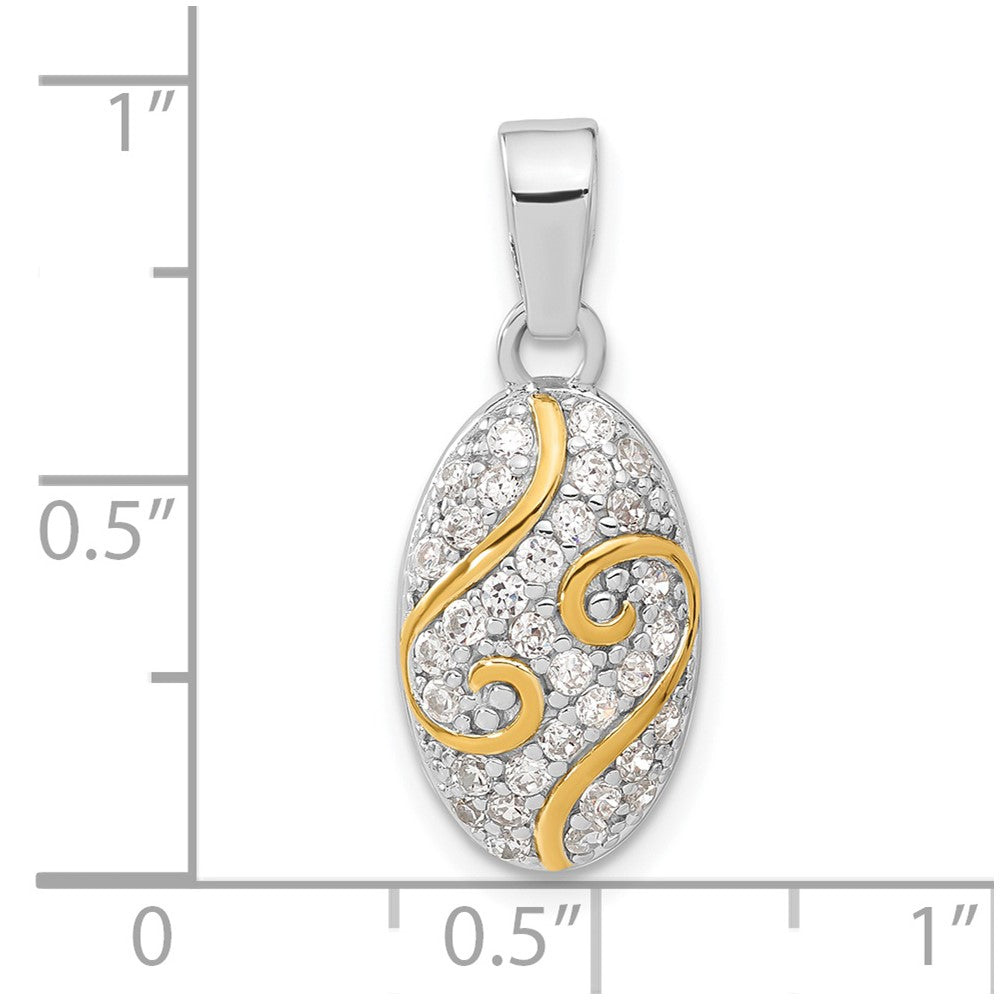 Sterlingsilber & Goldfarben Oval Wirbel Zirkonia Anhänger
