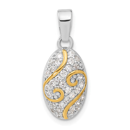 Sterlingsilber & Goldfarben Oval Wirbel Zirkonia Anhänger