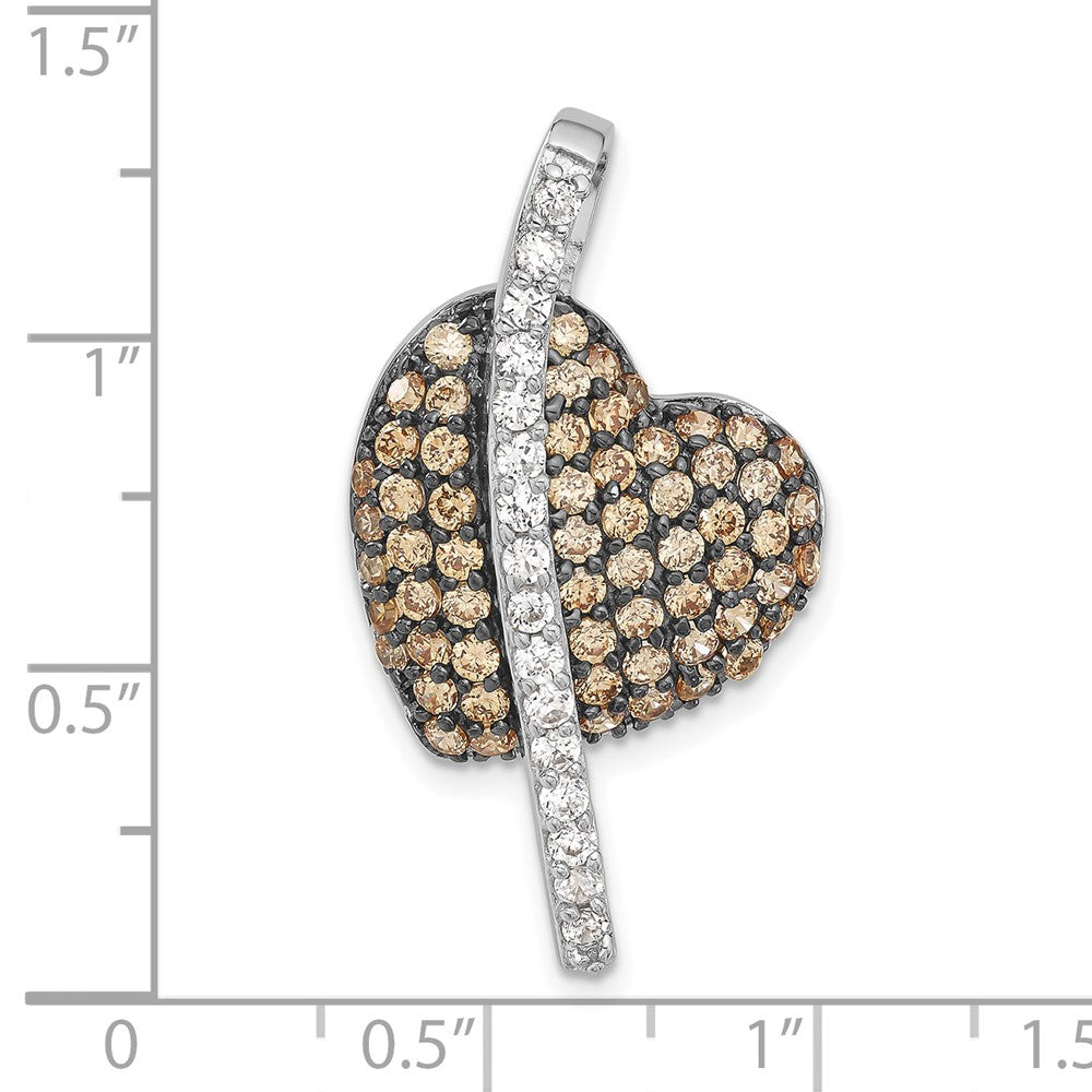 Sterlingsilber mit Schwarz Rhodium Champagne & Klar Zirkonia Herz Anhänger
