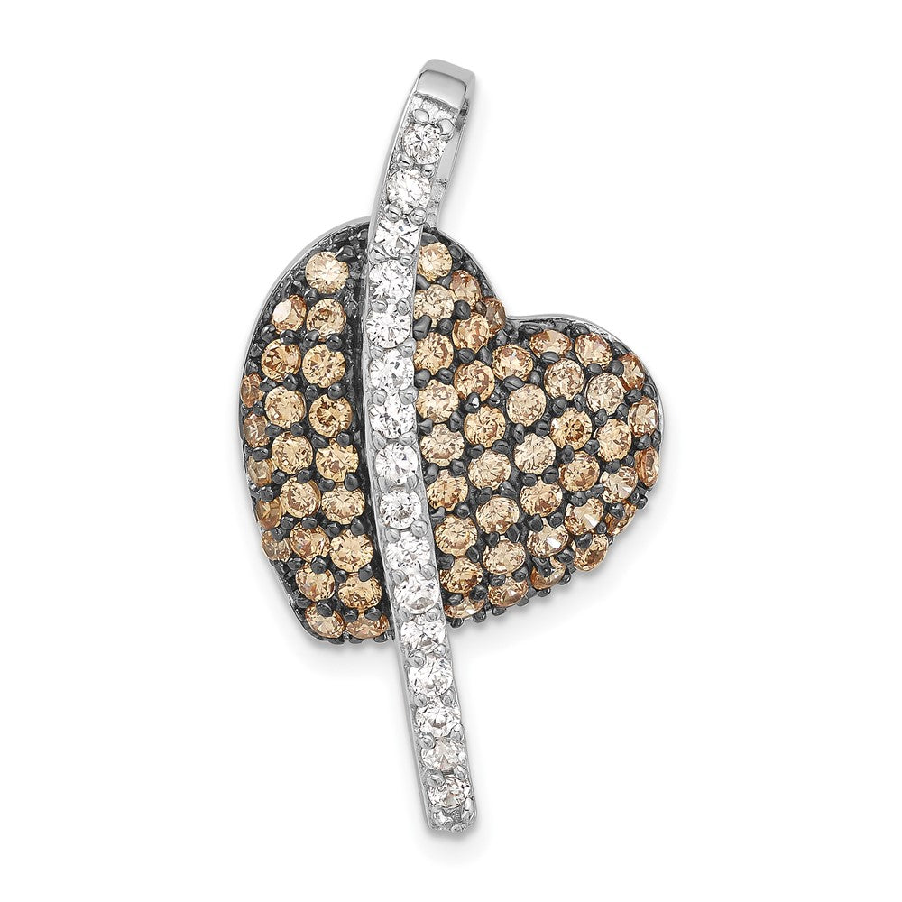 Sterlingsilber mit Schwarz Rhodium Champagne & Klar Zirkonia Herz Anhänger