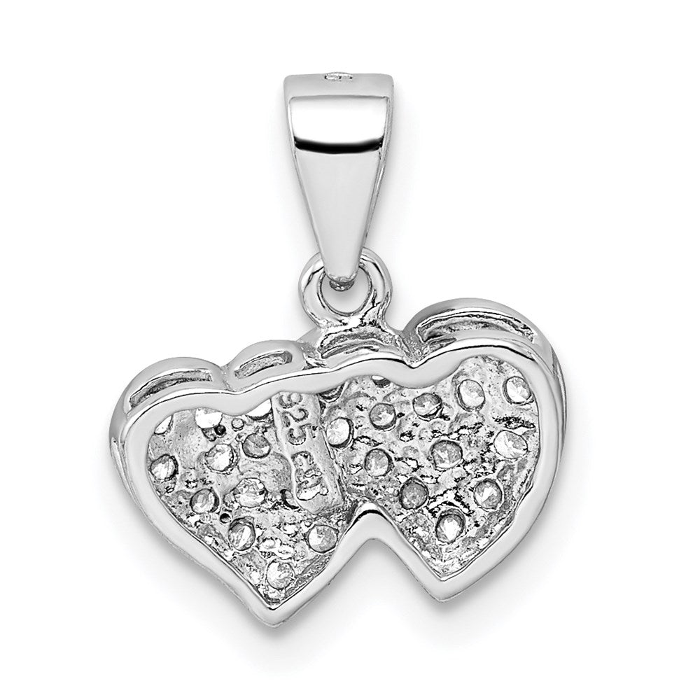 Sterlingsilber Rhodiniert Zirkonia Klein Doppelt Herzen Anhänger
