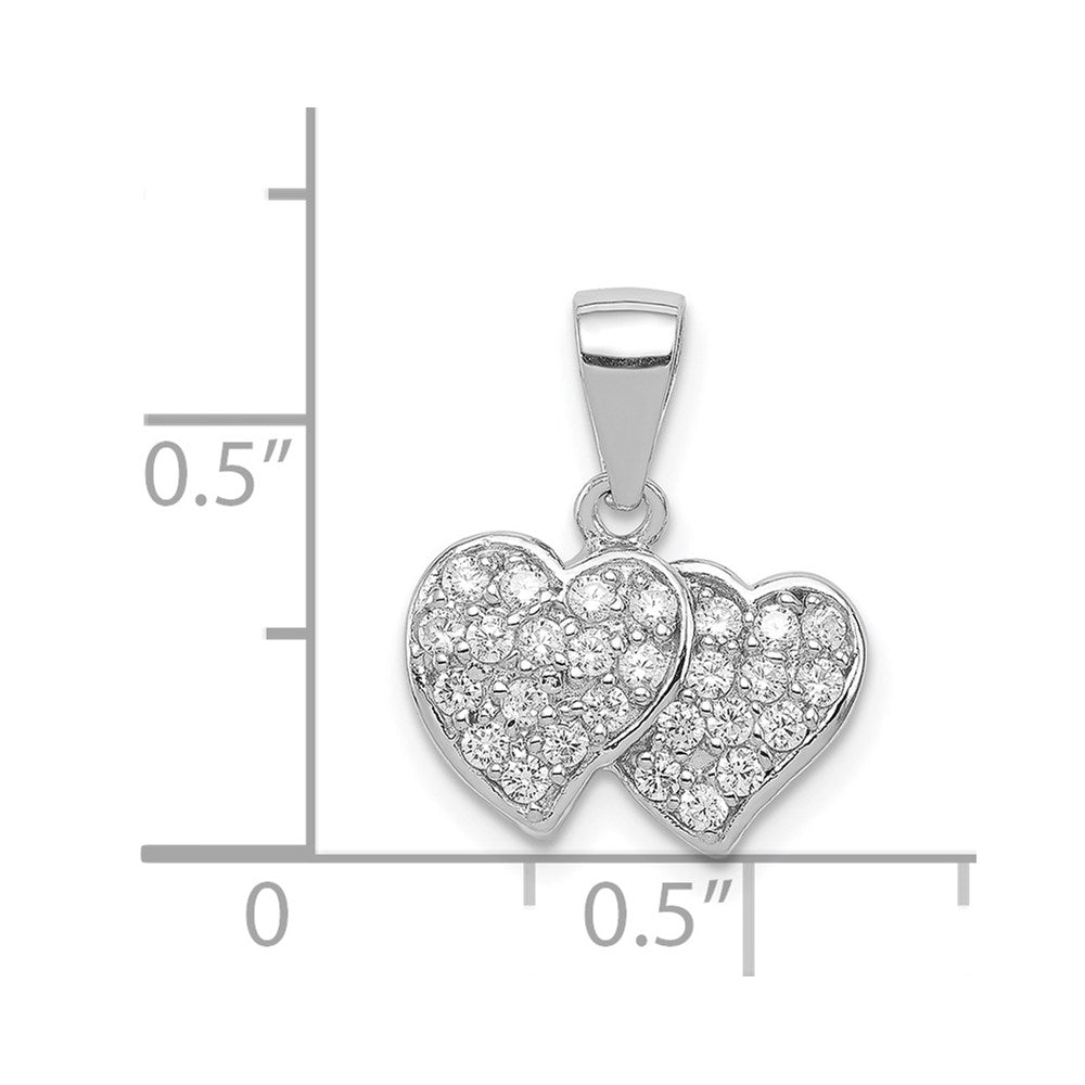 Sterlingsilber Rhodiniert Zirkonia Klein Doppelt Herzen Anhänger