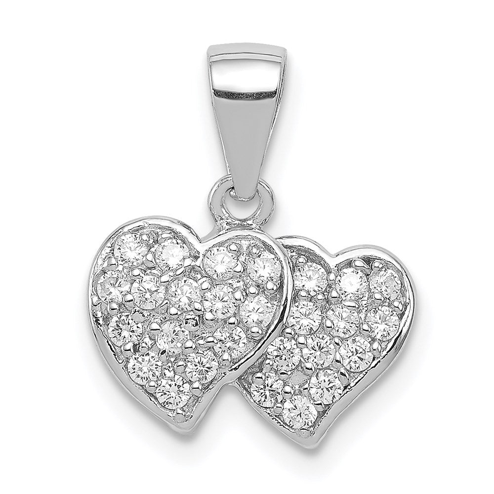 Sterlingsilber Rhodiniert Zirkonia Klein Doppelt Herzen Anhänger