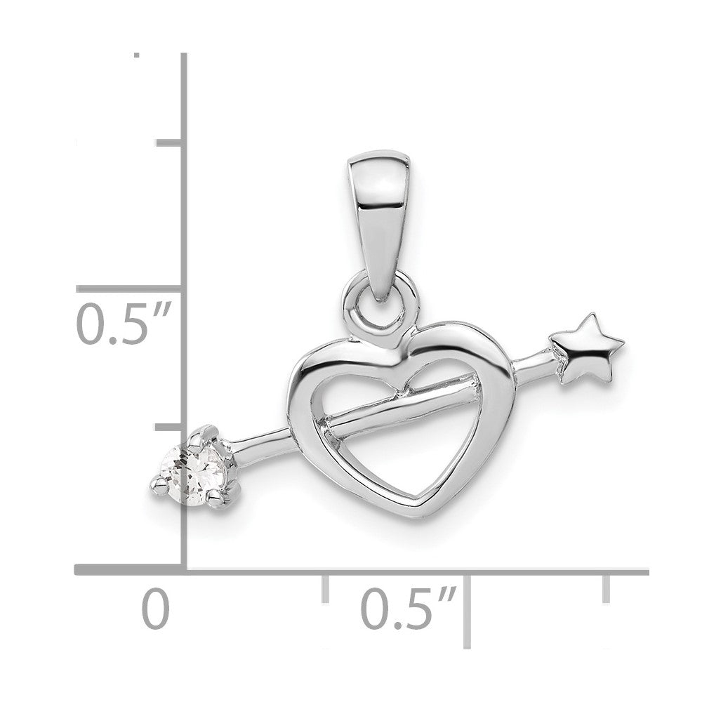 Sterlingsilber Rhodiniert Zirkonia Herz mit Stern Pfeil Anhänger