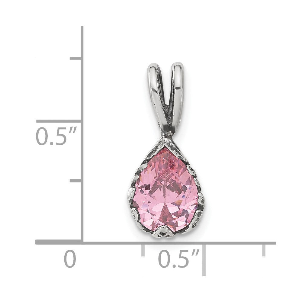 Sterlingsilber Antikisiert Rosa Tropfen Zirkonia Anhänger