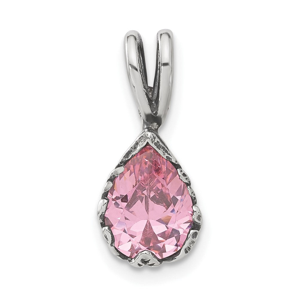 Sterlingsilber Antikisiert Rosa Tropfen Zirkonia Anhänger