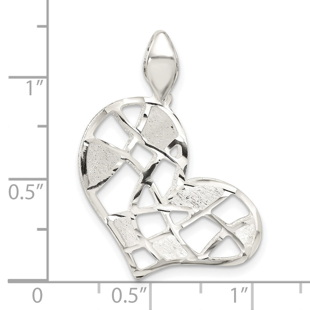 Sterlingsilber Gebürstet & Diamantiert Herz Anhänger