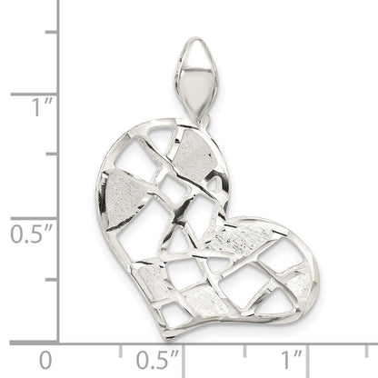 Sterlingsilber Gebürstet & Diamantiert Herz Anhänger
