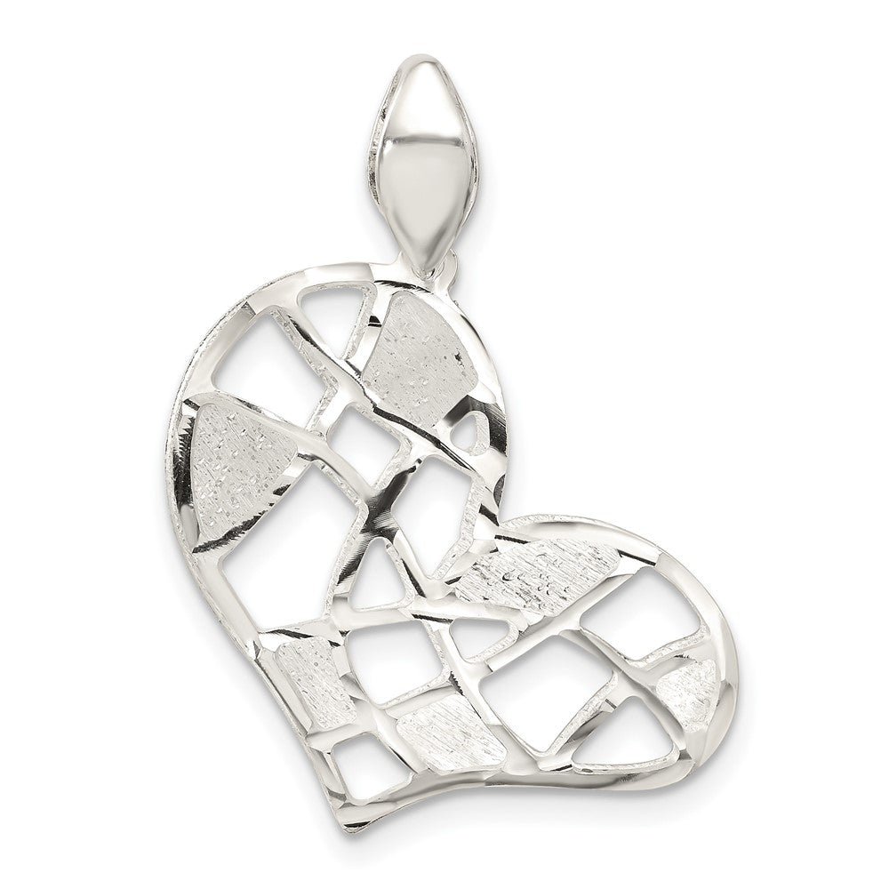 Sterlingsilber Gebürstet & Diamantiert Herz Anhänger