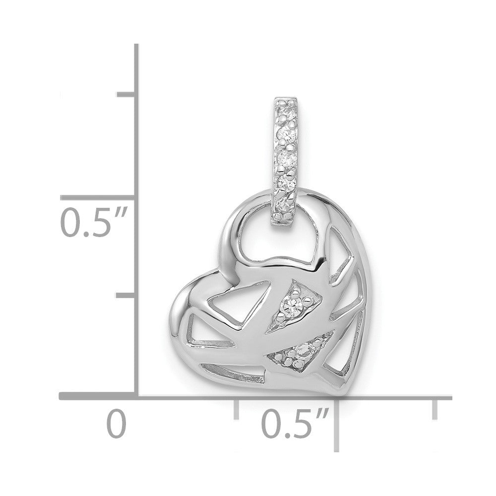 Sterlingsilber Rhodiniert Zirkonia Herz Charm