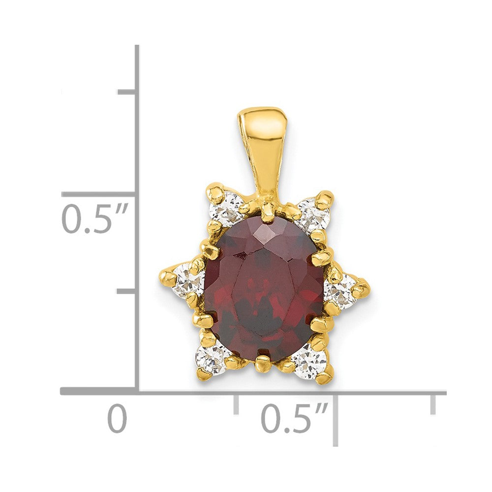 Sterlingsilber Glanz Vergoldet Rot & Weiß Zirkonia Oval Anhänger