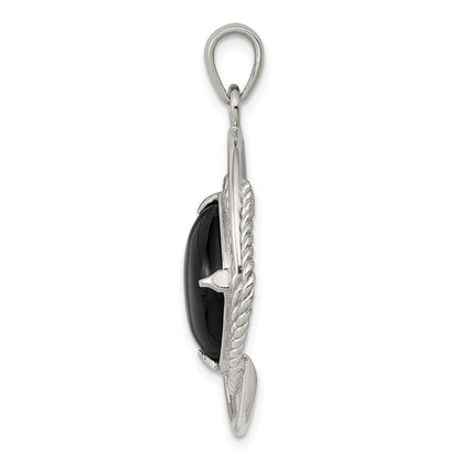Sterlingsilber Rhodiniert Onyx Quadratisch Anhänger