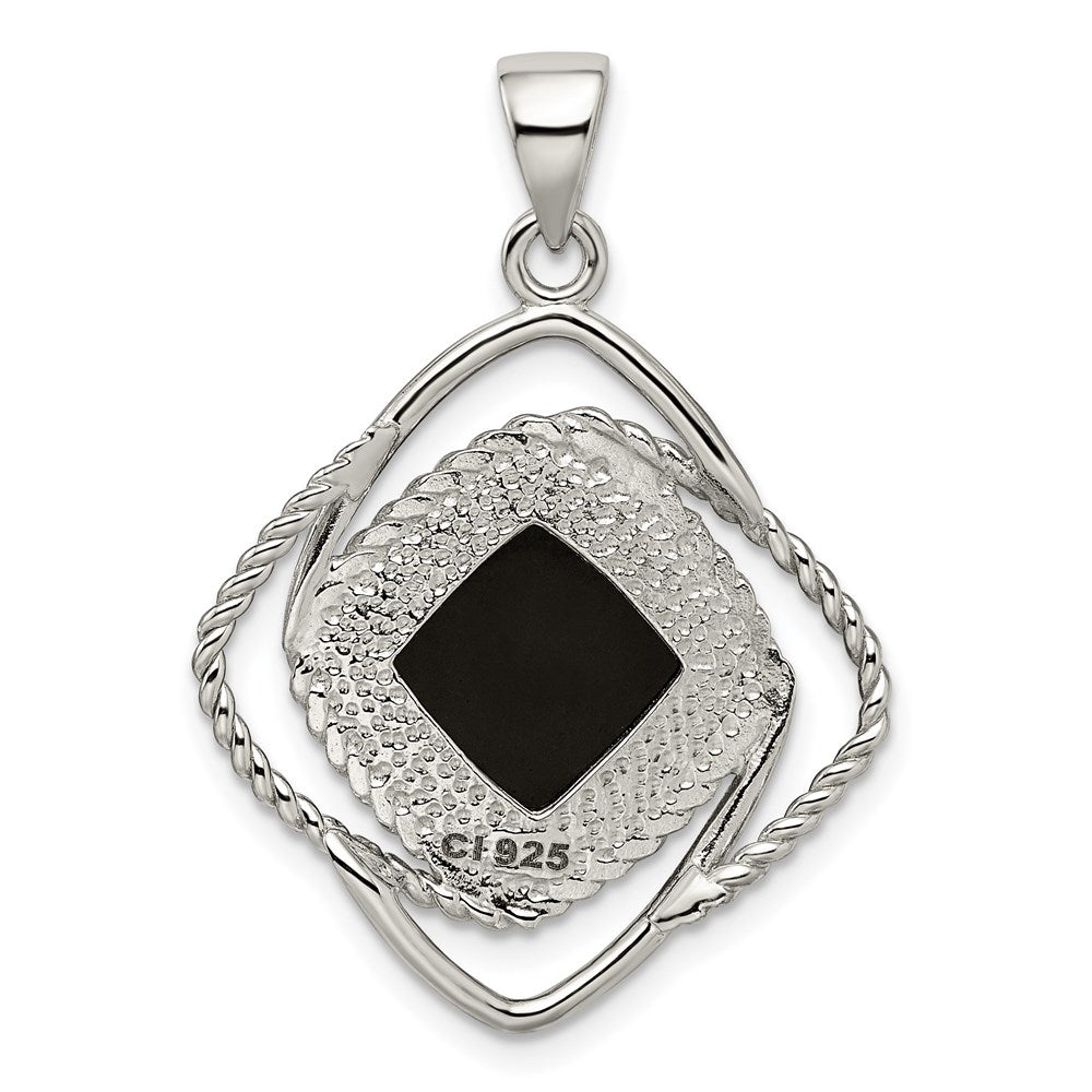 Sterlingsilber Rhodiniert Onyx Quadratisch Anhänger