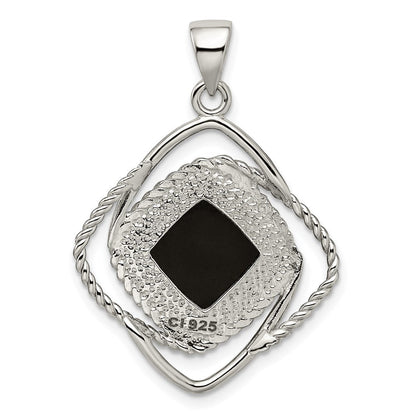 Sterlingsilber Rhodiniert Onyx Quadratisch Anhänger
