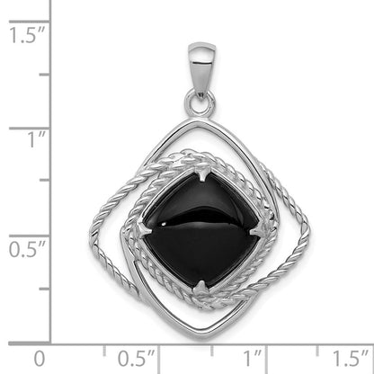 Sterlingsilber Rhodiniert Onyx Quadratisch Anhänger
