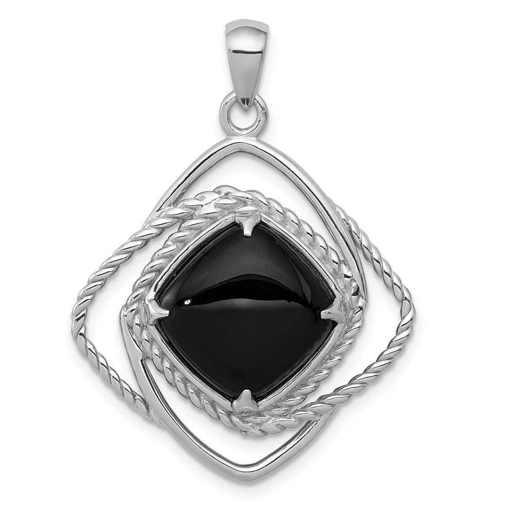 Sterlingsilber Rhodiniert Onyx Quadratisch Anhänger