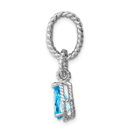 Sterlingsilber Rhodium Blautopas Tropfen Gedreht Anhänger
