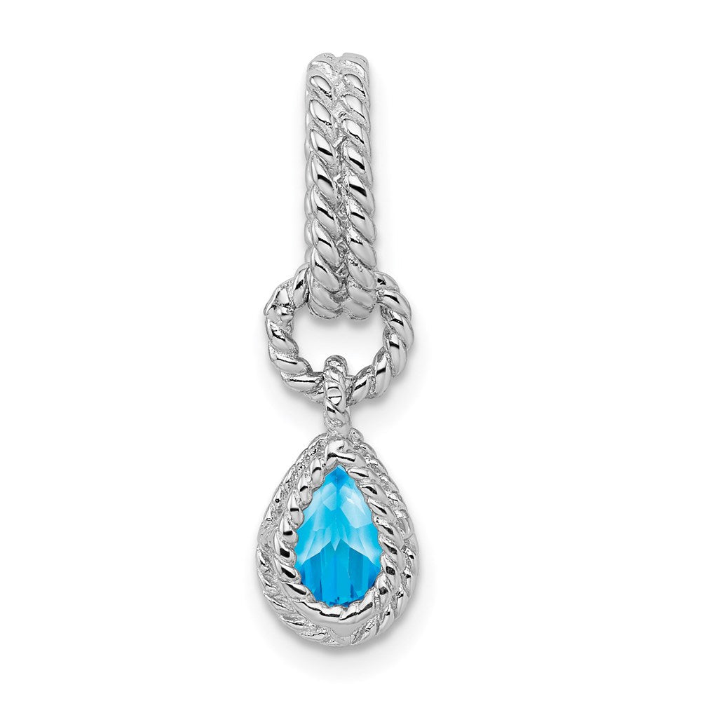 Sterlingsilber Rhodium Blautopas Tropfen Gedreht Anhänger