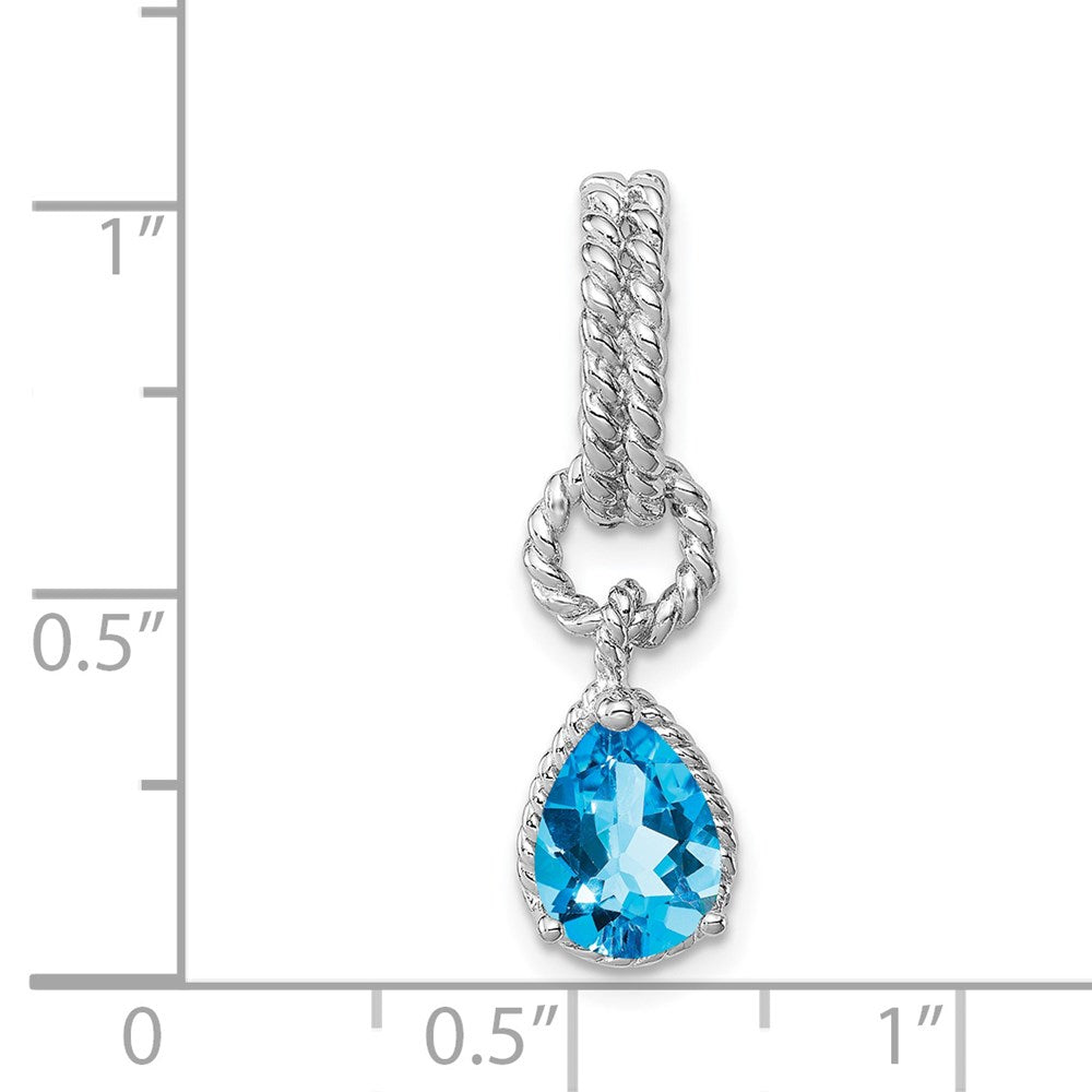 Sterlingsilber Rhodium Blautopas Tropfen Gedreht Anhänger
