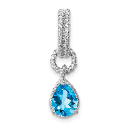 Sterlingsilber Rhodium Blautopas Tropfen Gedreht Anhänger