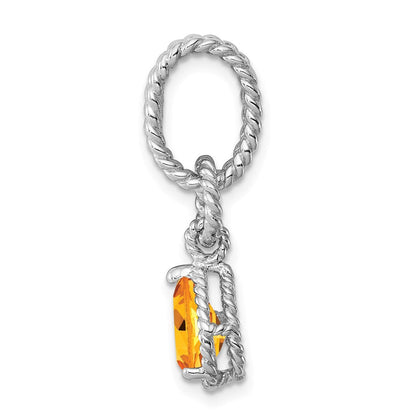 Sterlingsilber Rhodium Citrin Tropfen Gedreht Anhänger