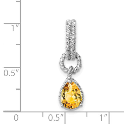 Sterlingsilber Rhodium Citrin Tropfen Gedreht Anhänger