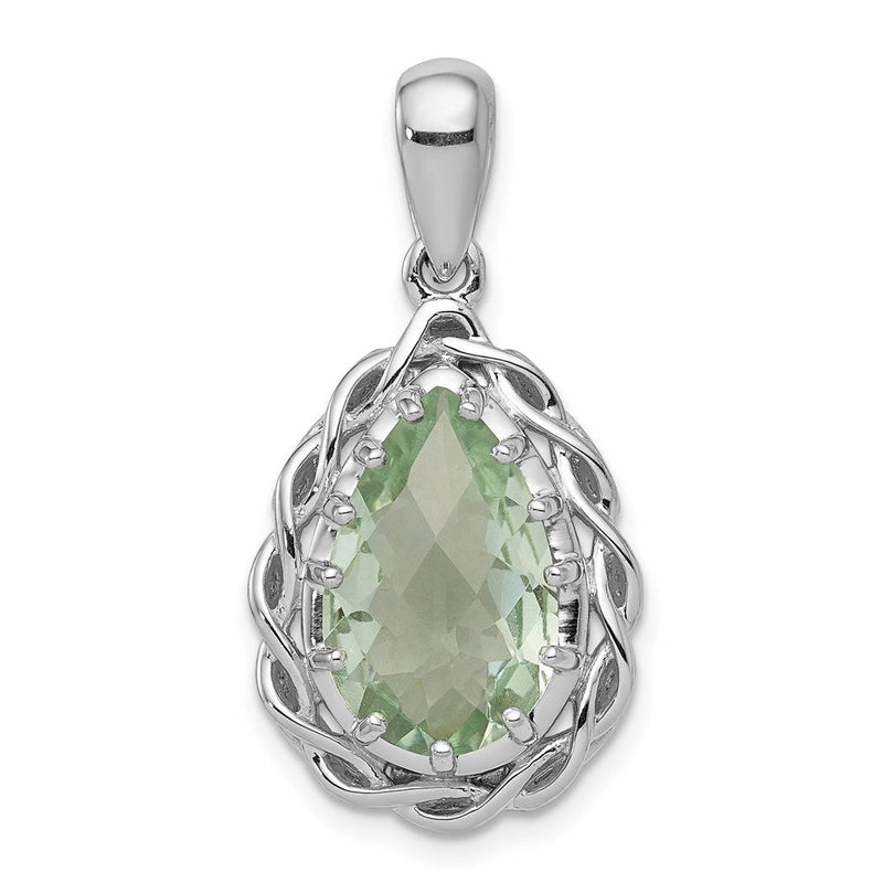 Anhänger aus rhodiniertem Sterlingsilber mit grünem Quarz