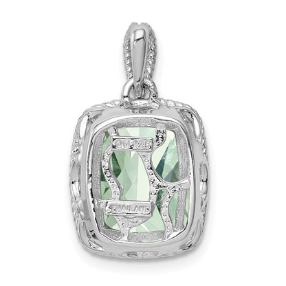 Anhänger aus rhodiniertem Sterlingsilber mit grünem Quarz