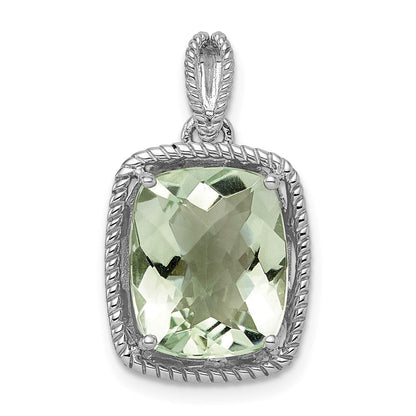 Anhänger aus rhodiniertem Sterlingsilber mit grünem Quarz