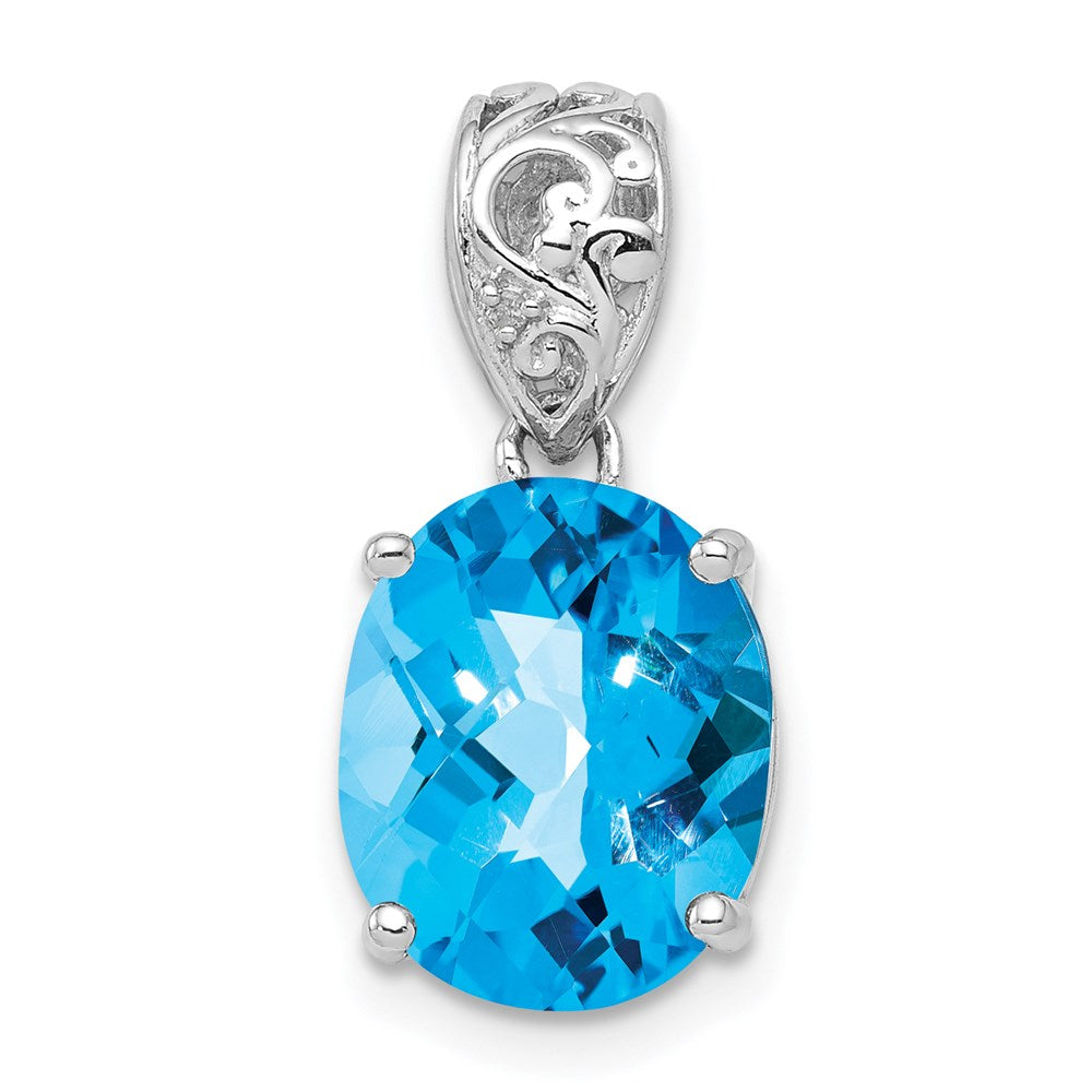 Anhänger aus rhodiniertem Sterlingsilber mit blauem Topas und Diamant