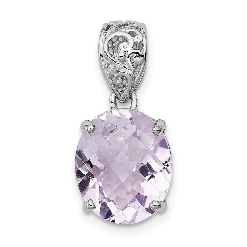Anhänger aus rhodiniertem Sterlingsilber mit rosa Quarz und Diamant