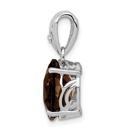 Anhänger aus rhodiniertem Sterlingsilber mit Rauchquarz und Diamant
