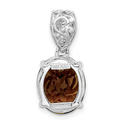 Anhänger aus rhodiniertem Sterlingsilber mit Rauchquarz und Diamant
