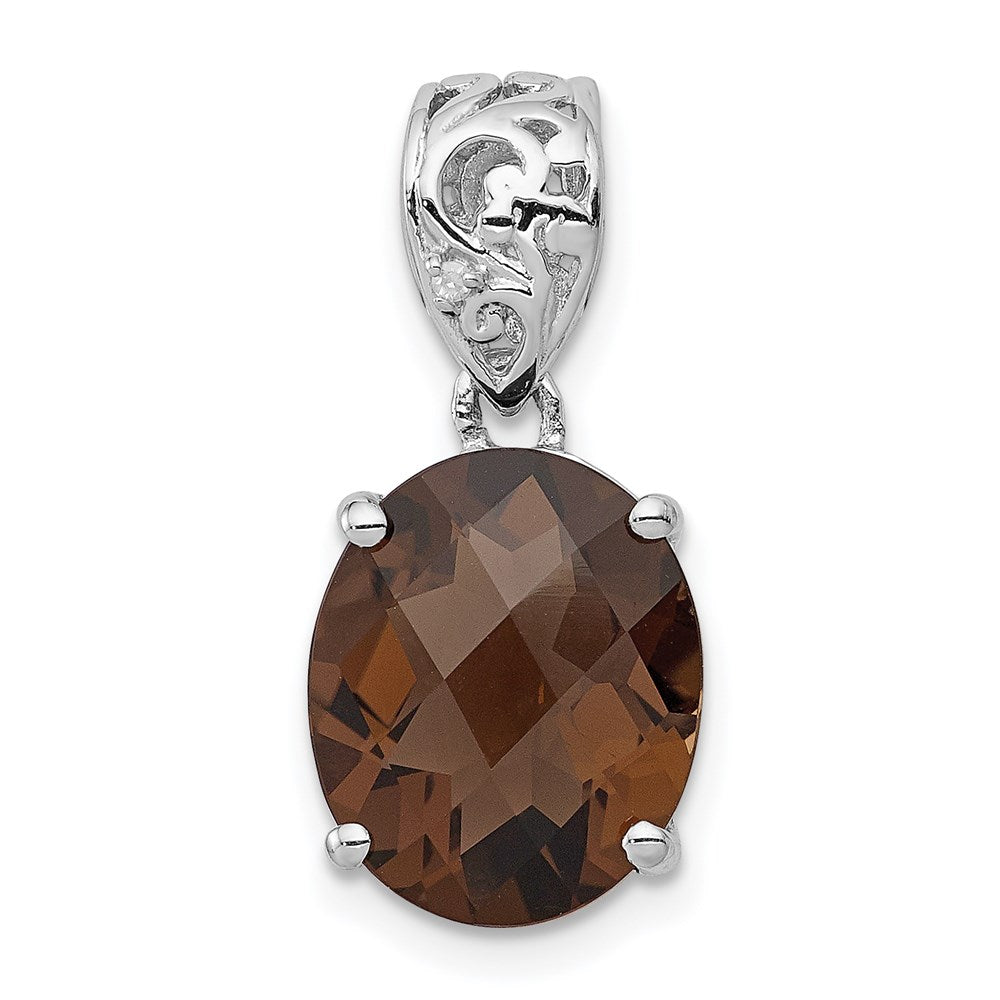 Anhänger aus rhodiniertem Sterlingsilber mit Rauchquarz und Diamant