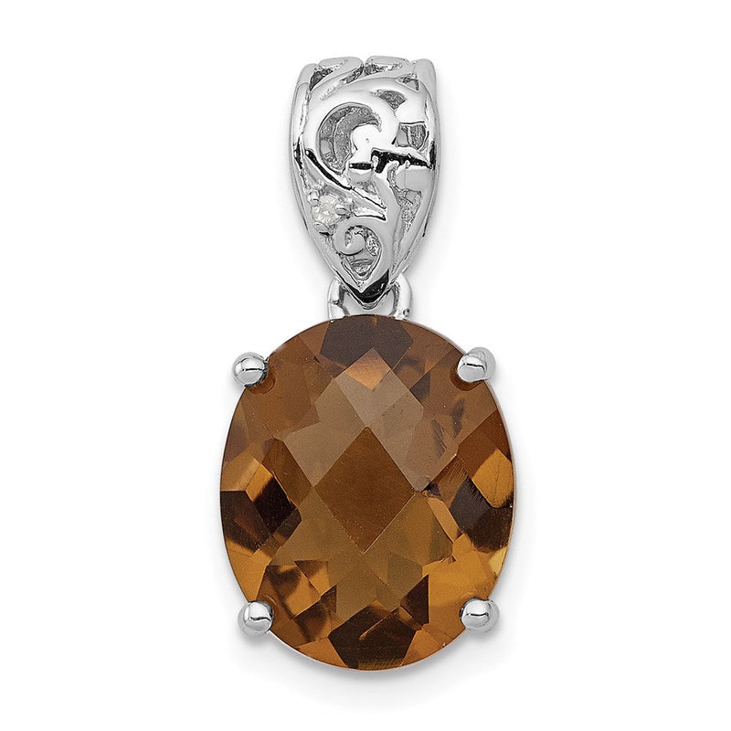Anhänger aus rhodiniertem Sterlingsilber mit Whiskey-Quarz und Diamant
