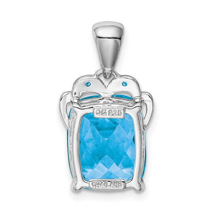 Anhänger aus rhodiniertem Sterlingsilber mit blauem Topas und Diamant