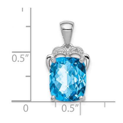 Anhänger aus rhodiniertem Sterlingsilber mit blauem Topas und Diamant