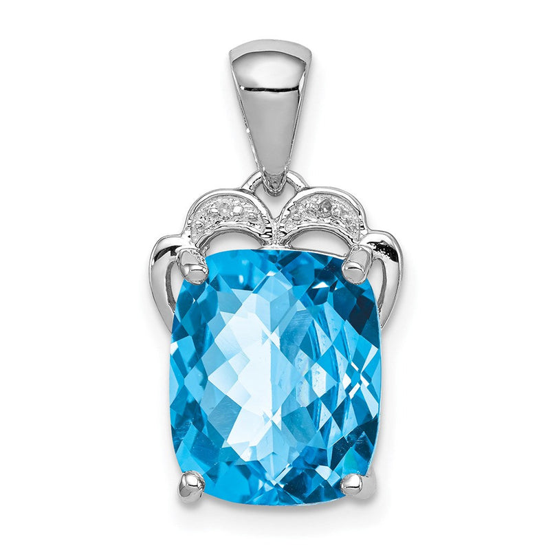 Anhänger aus rhodiniertem Sterlingsilber mit blauem Topas und Diamant