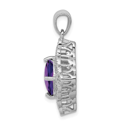Anhänger aus rhodiniertem Sterlingsilber mit Amethyst und Diamant