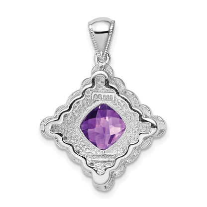 Anhänger aus rhodiniertem Sterlingsilber mit Amethyst und Diamant