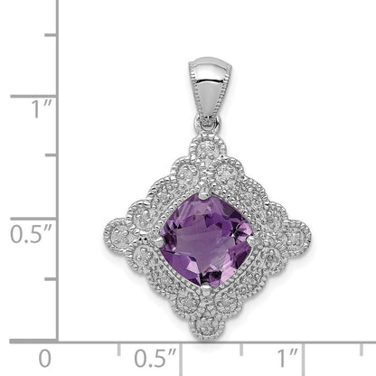 Anhänger aus rhodiniertem Sterlingsilber mit Amethyst und Diamant