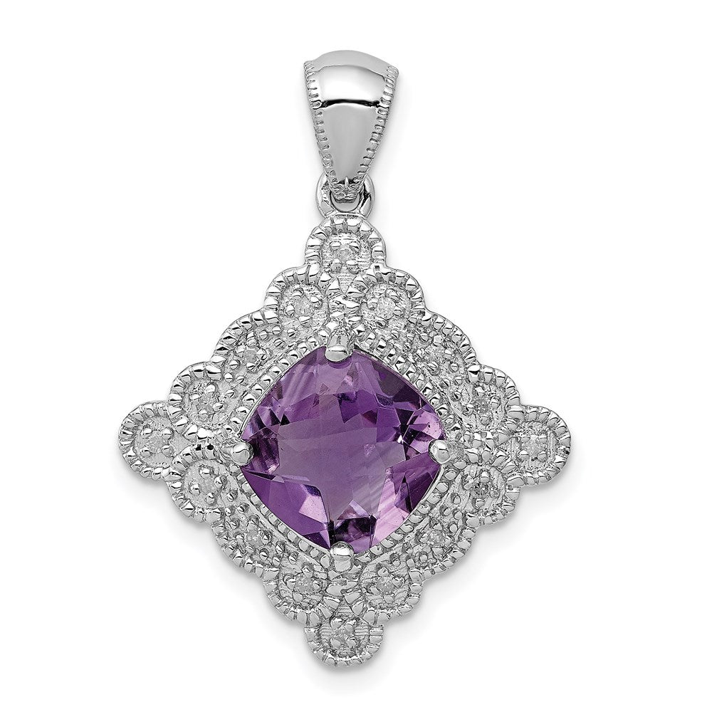 Anhänger aus rhodiniertem Sterlingsilber mit Amethyst und Diamant