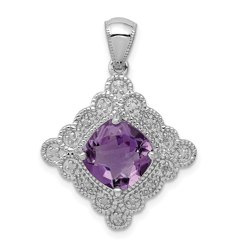 Anhänger aus rhodiniertem Sterlingsilber mit Amethyst und Diamant