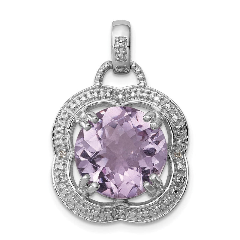 Anhänger aus rhodiniertem Sterlingsilber mit rosafarbenem Quarz